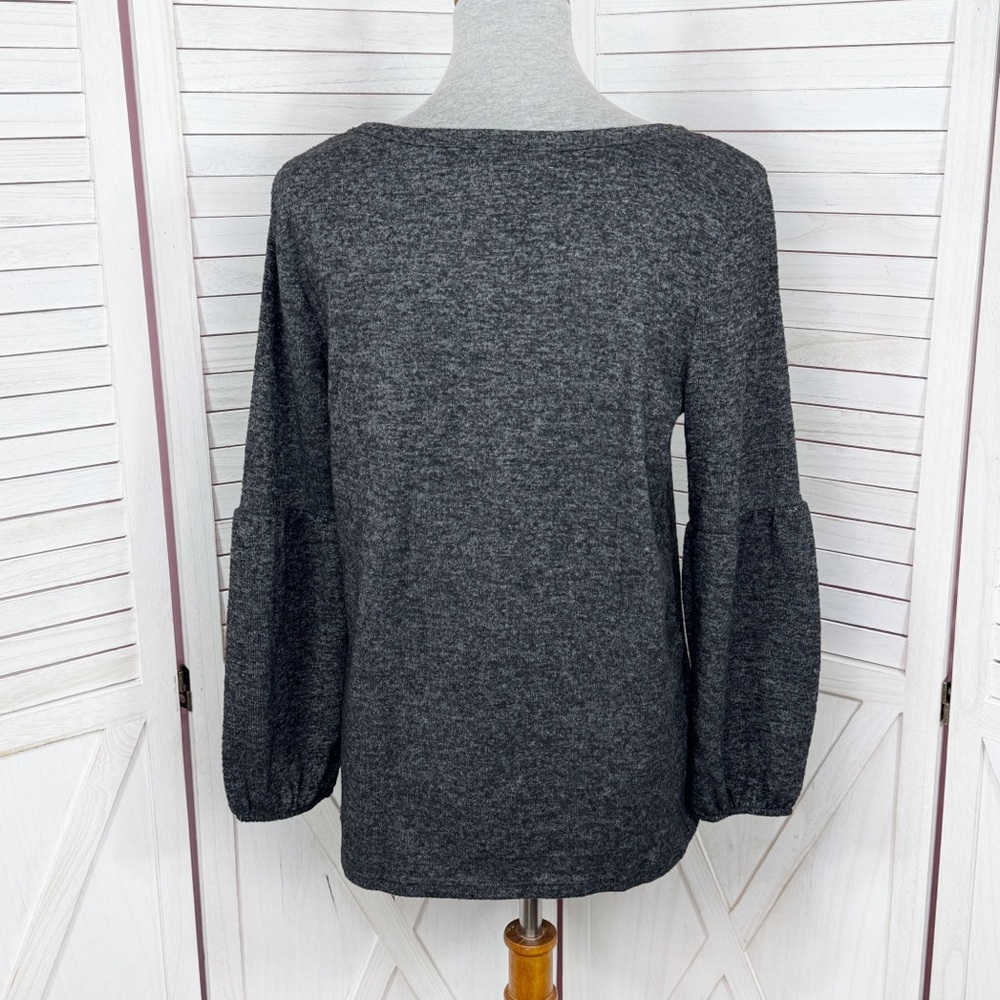 Absolutely Famous Bishop Long Sleeve Knit Top Charcoal Grey Medium Dark Poet - Picture 4 of 12